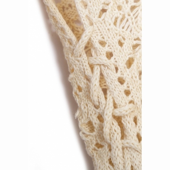 Beige Crochet Knit Beach Swim Coverup Poncho Tunic - Picture 7 of 8